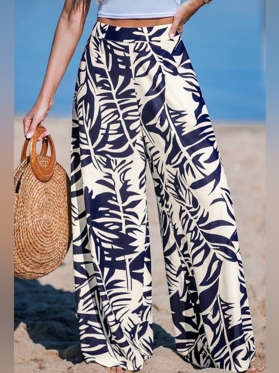 Cupshe Other - CUPSHE Women's Blue Tropical Floral Wide Leg Pants Size Medium